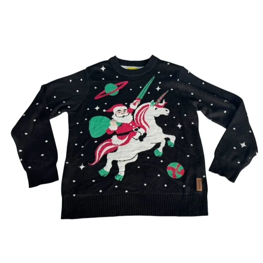 Tipsy Elves Ugly Christmas Sweater Santa Riding Unicorn Men's Sz XL